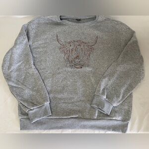 Grey Highland Cow Crewneck Sweatshirt